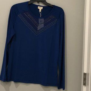NWT Greige Royal Blue top L